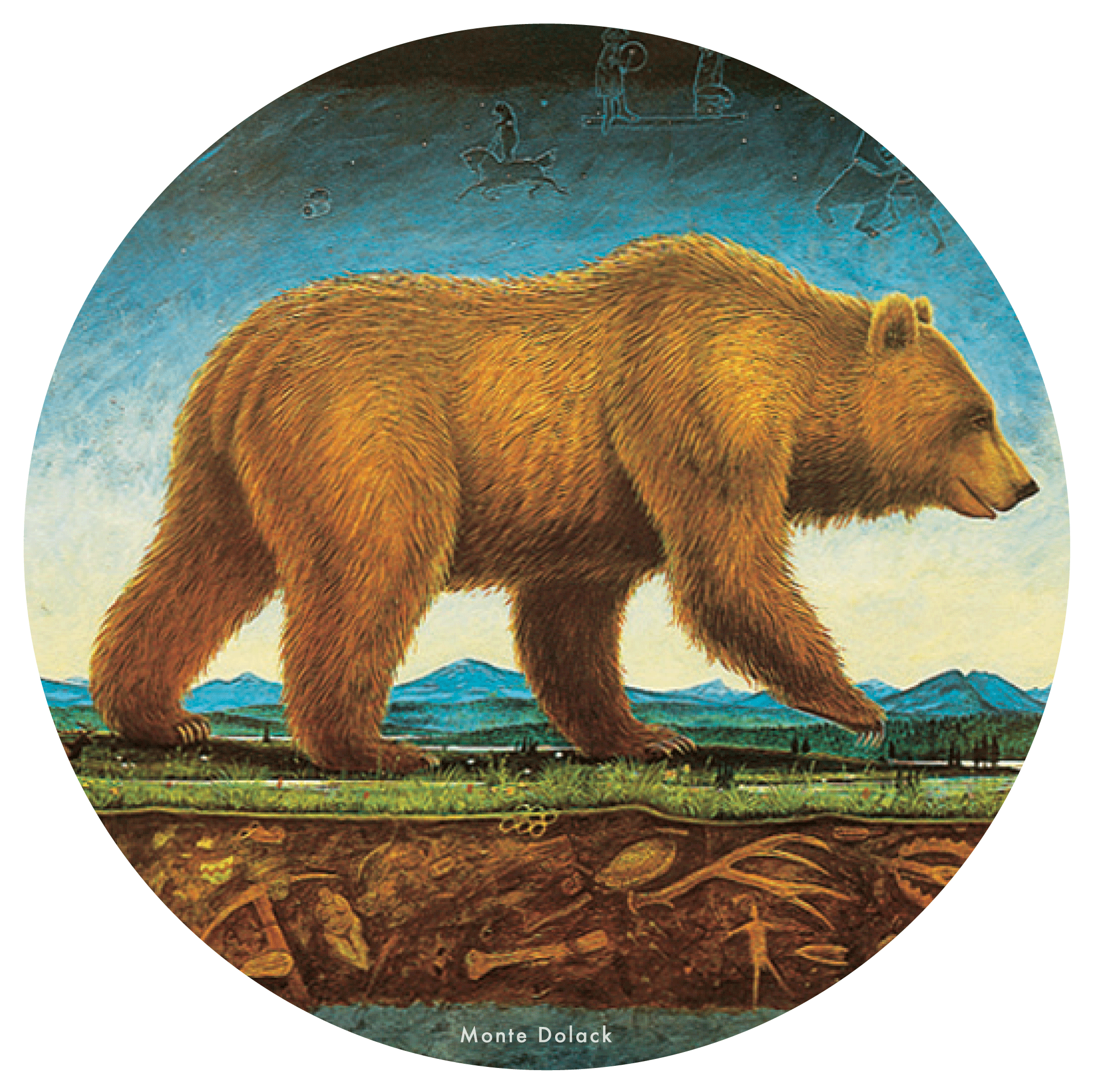 Illustration of a Grizzly Bear showing the sky and earth