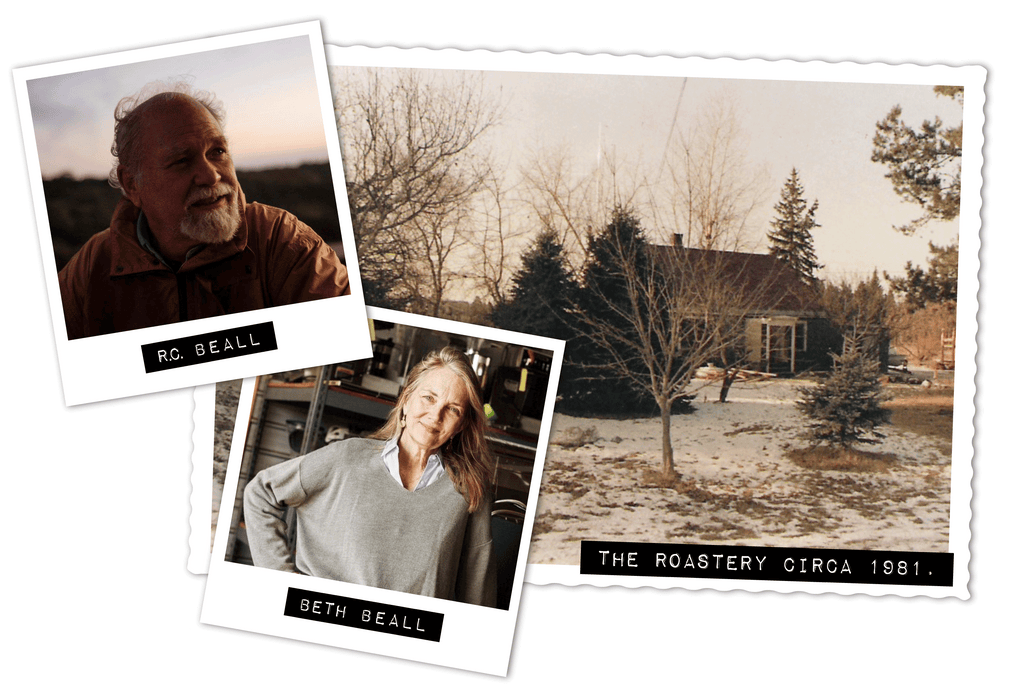 Headshots of a man and a woman in front of a picture of an old farmhouse