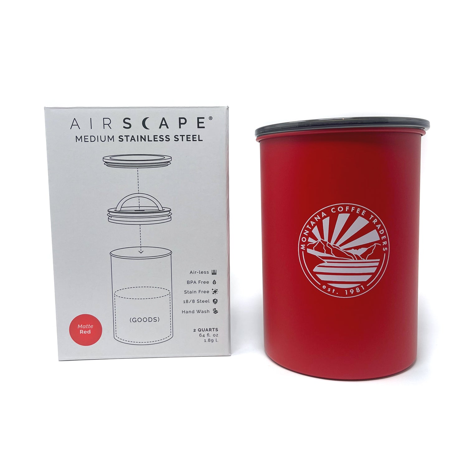 Airscape Coffee Storage Container 64oz - Matte Red – Montana