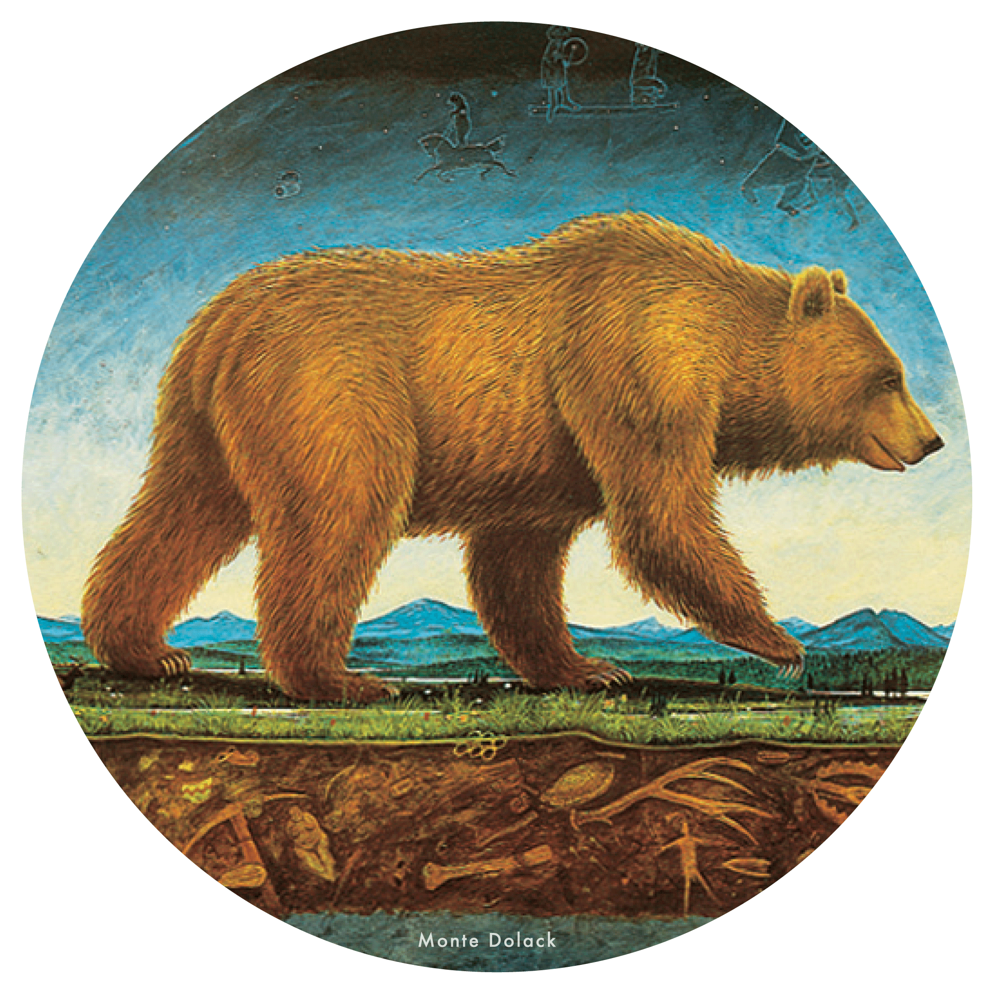 Illustration of a Grizzly Bear showing the sky and earth